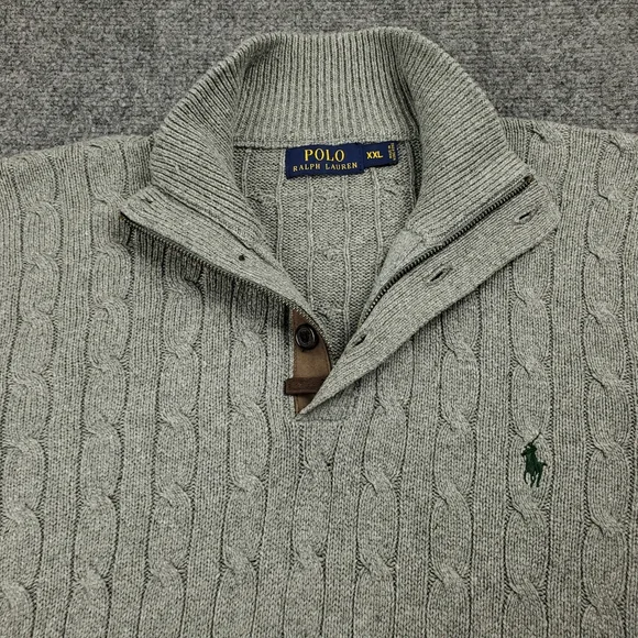 Polo Ralph Lauren Cable Knit Sweater Quarter Zip Mens 2XL 100% Tussah Silk Gray